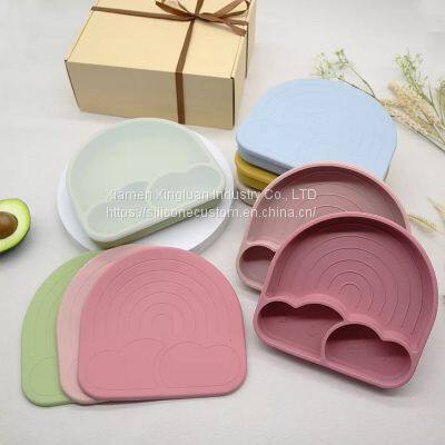 Silicon Bowl Silicone Plates For Toddlers With Placemat Suction Feeding Bib Set Wholesale photo-2