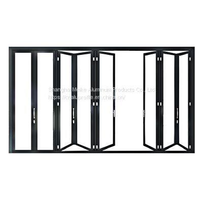 HMK-FD New Style Sound Insulated Patio Sliding Bi Folding Thermal Break Aluminum Glass Folding Doors Interior photo-2