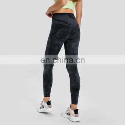 High Quality Custom Logo High Waisted Tummy Control Yoga Leggings Tie Dye Women Hidden Pocket Fitness Gym Workout Tights photo-3