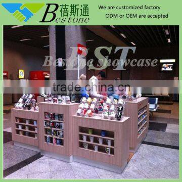 Modern shopping mall used cups kiosk for sale, retail wooden cup rack