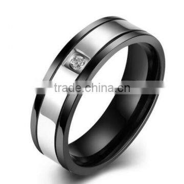 Men's Stainless Steel Wedding Band Promise Ring with Cubic Zirconia Silver Black