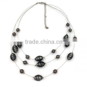 Handmade Fine Jewelry Wholesale Grey-Black Beads Statement Necklace Woman