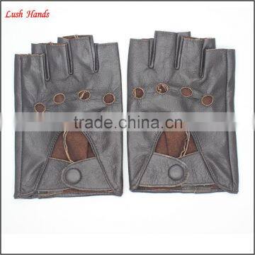 ladies fingerless dark brown fitness leather hand gloves