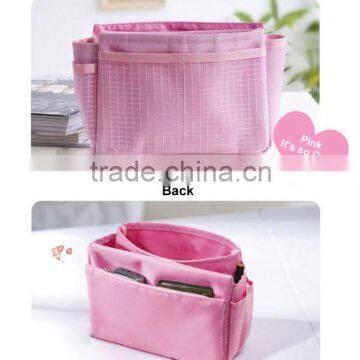 Clear pink grid Cosmetic pouch