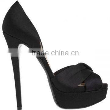 black satin peep toe crossed vamp platform wholesale stiletto covered 140 mm heels sandals