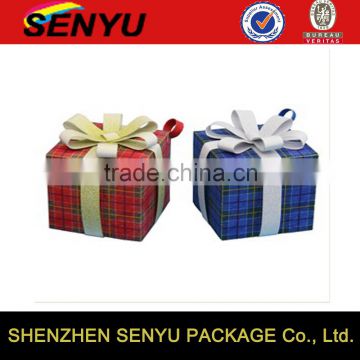 2016 fancy tartan design, Christmas gift box packaging with ribbon