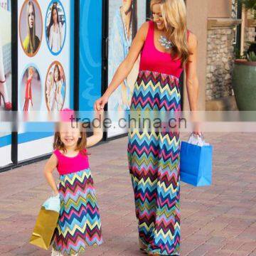 Long Pink Chevron Summer Matching Mommy and me Maxi Dress