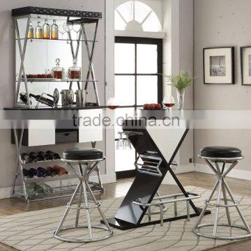 BAR COUNTER WITH CURIO AND BAR CHAIRS