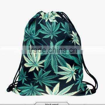 factory direct sale 3d digital print mochila drawstring bag unisex backpacks pug marijuana cheap drawstring bags