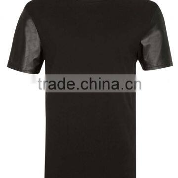 Sublimation Leather Sleeve T shirts Custom Print T-shirt With Leather Sleeves All Over Printed For Men