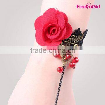 Fashion Stainless Steel Bracelet With Red Flowers photo-4