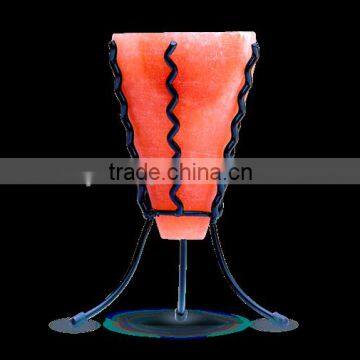 Himalayan Salt T-Light Holders-Cone Shape with Curly Metal Stand