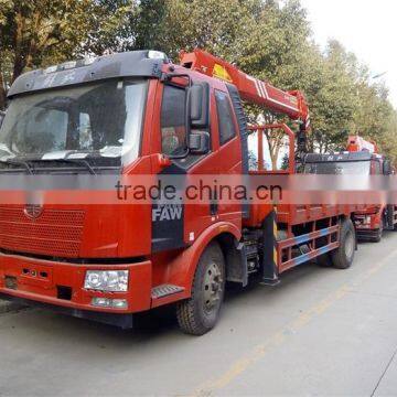 red color JIEFANG brand FAW truck crane with 8 tons