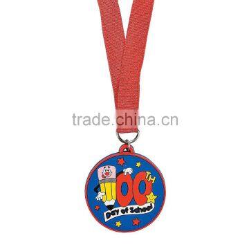 High Quality Promotional Popular Custom Cheap Plastic 3D Design Soft PVC Award Rubber 100th Day of School Medals with Ribbon