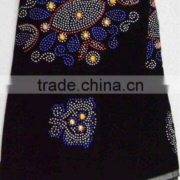 CL4025 black African velvet fabric with fashion rhinestones lace