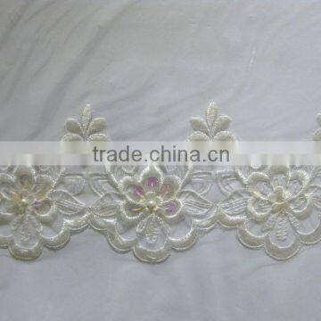 embroidery ivory cord lace triming /tulle mesh lace trimming for wedding dress