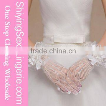 fashion women Off White Satin Rose Accent Short Fishnet Gloves