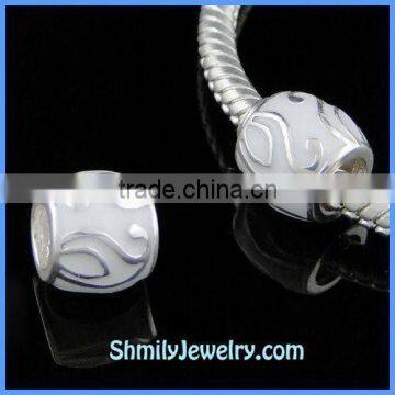 Wholesale Leaves Pattern Sterling Silver White Enamel Beads BES43B