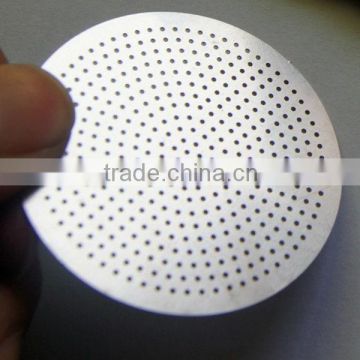 Etched metal screen with micron hole