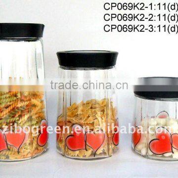 round glass jar with printing with plastic lid(CP069K2)