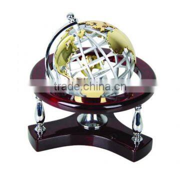 Wooden Desktop Set Metal Globe With Wood Base For Business Gift