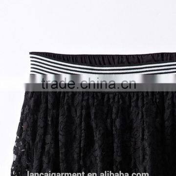2016 Fashion Women Black Hollow Lace Midi Skirt