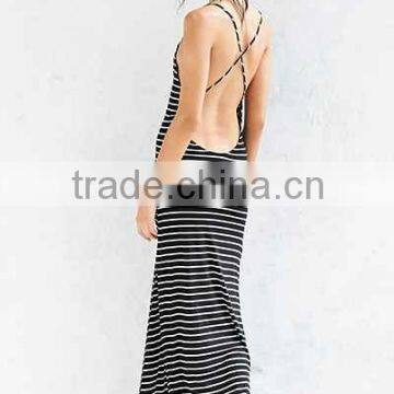 South African Elegant With Sexy Party Plunge Back Striped Maxi Dress