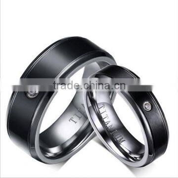 IP black plating Highly Polished Titanium Steel Diamond Couple Rings