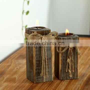 Gift wood square candle holder for restaurant