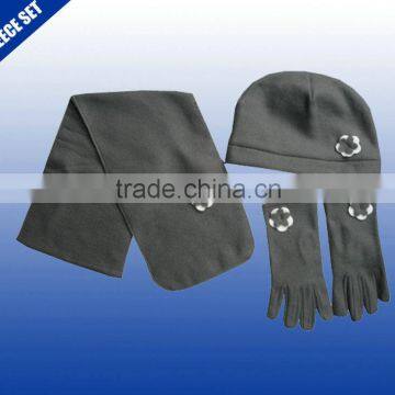 Popular grey color top quality wholesale fleece winter scarf hat gloves