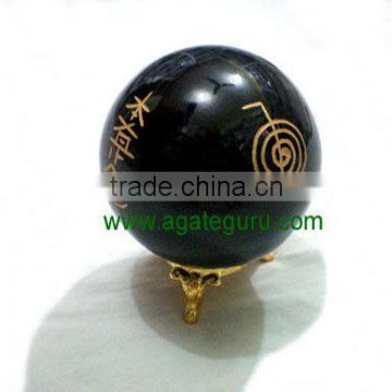 Black Obsidian Engrave USAI Reiki sphere : Wholesaler Manufacturer