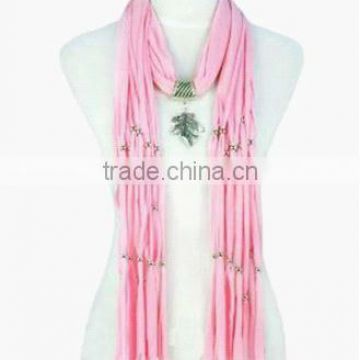 Jewelry Charm Scarf with Leaf Pendant