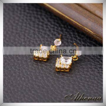 18k Gold Chic Square Shiny White Zircon Rolled Earring Jewelry Manufacturer photo-2