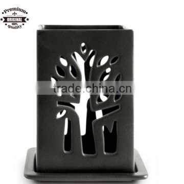 2013 new design ceramic matte black hollow out incense burner with plat