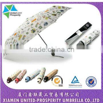 Lovely round handle 3-fold automatic umbrella in deluxe PVC transparent gift box