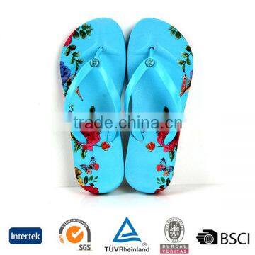 2016 sexy bulk wholesale custom printed ladies blue beach flip flops eva sandals for girls