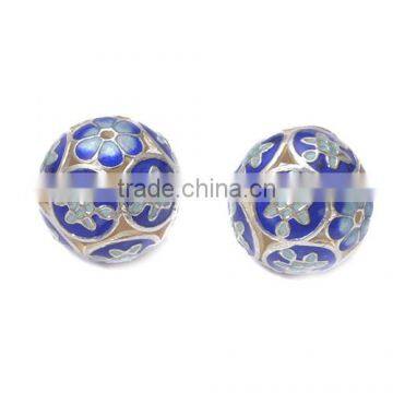 200pcs Hollow Blue Enameled Brass Beads Flower Chinese Knot ethnic jewelry beautiful handmade bead 14.6*14.4mm