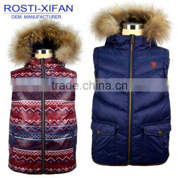 Reversible Kids Duck Down Vest with Raccoon Fur on the collar / Kids' Winter Vest/ Children Padding Vest