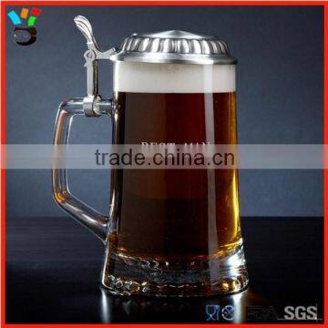 Customized Logo Glass Mug German Beer Stein with Metal Lid