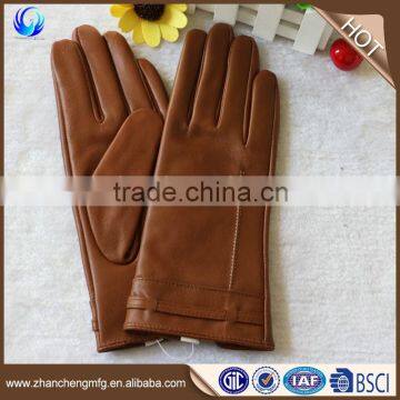 Custom winter brown luxury lady goatskin leather gloves touch screen