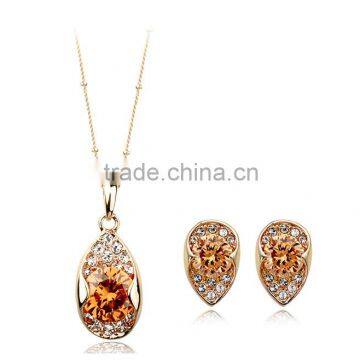 2015 new arrival round crystal pendant necklace earring set alloy small clear rhinestone jewelry women accessories