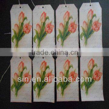 pink rose printed tags