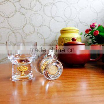 3D Gold Foil Filled on the Bottom Sake Custom Shiny Clear Glass Small Cups photo-4