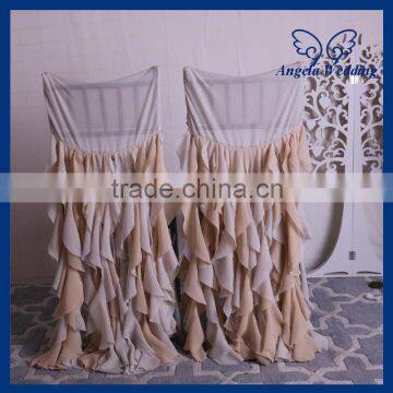 CH014B Angela Wedding New curly willow ruffled wedding champagne and gold chiffon chair cover