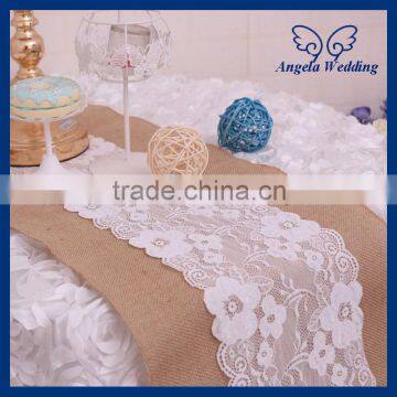 RU001H New 2016 fancy elegant weddding real natural burlap and lace table runner