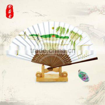 Customized Silk/paper Fans with Scenery Printing