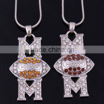 New Arrival Pave Clear Crystal Pendant American Football Mom Necklace