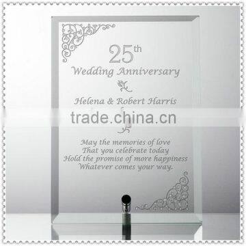 Transparent Clear Decorative Glass Plaque For 25th Anniversary