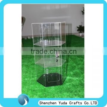 3 tiers clear display case, plexiglass display case stand, revolving base wholesale display case with key door from china