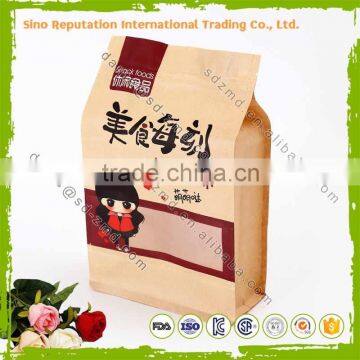 High quality flat bottom side gusset kraft paper bag pouch with window